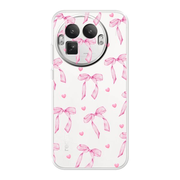 Transparant flexibel Realme GT 8 Pro hoesje met Roze Strikjes en Hartjes