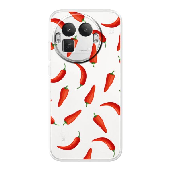Transparant flexibel Realme GT 8 Pro hoesje met Rode Pepers - Transparant Chili Pepper Patroon