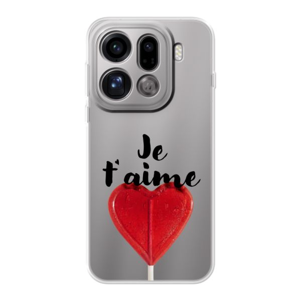 Transparant flexibel Oppo Find X9 Pro hoesje met Hartvormige Lolly - Je t'aime