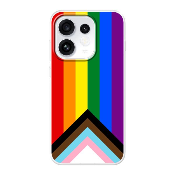 Transparant flexibel Oppo Reno16 Pro hoesje met Regenboog Vlag - Progress Pride Vlag