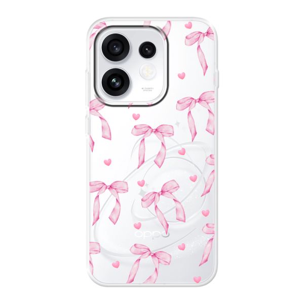 Transparant flexibel Oppo Reno16 Pro hoesje met Roze Strikjes en Hartjes