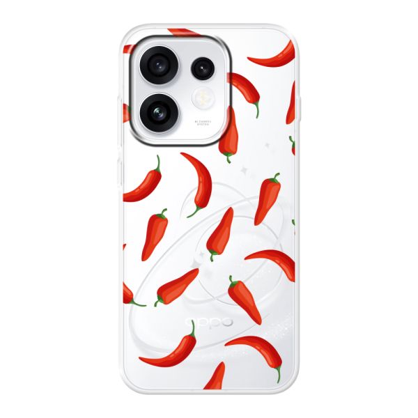 Transparant flexibel Oppo Reno16 Pro hoesje met Rode Pepers - Transparant Chili Pepper Patroon