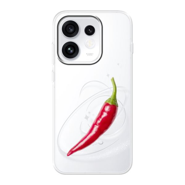 Transparant flexibel Oppo Reno16 Pro hoesje met Rode Peper - Pittig Design