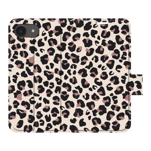 Funda cartera iPhone 17e totalmente impresa con Estampado pantera - Estampado leopardo Beige Rosa
