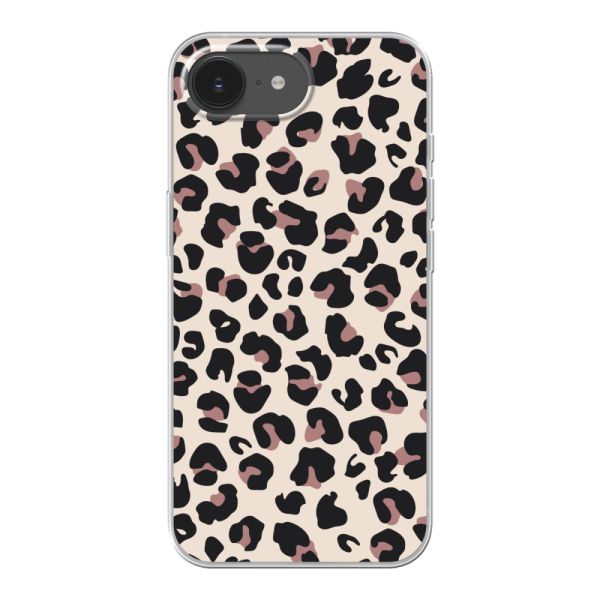 Funda iPhone 17e flexible transparente con estampado de pantera – leopardo beige
