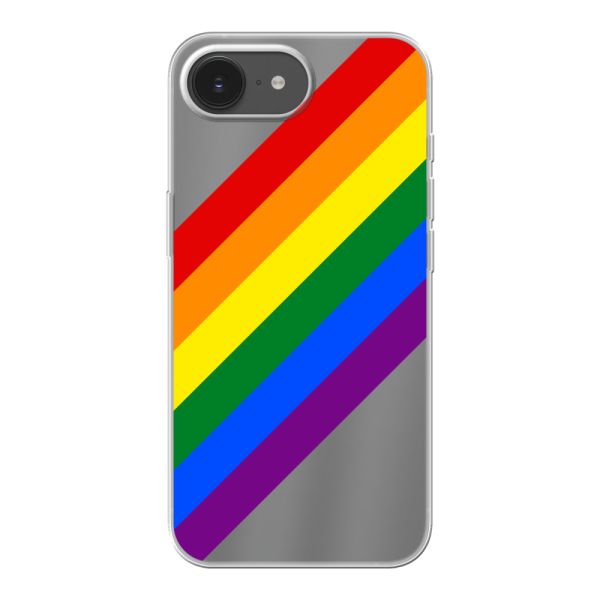 Funda iPhone 17e flexible transparente con arcoíris diagonal - rayas Pride