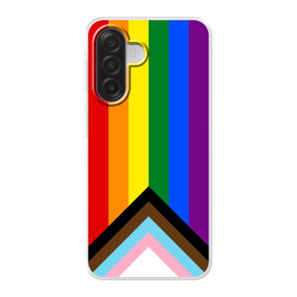 Transparant flexibel Samsung Galaxy A18 5G hoesje met Regenboog Vlag - Progress Pride Vlag