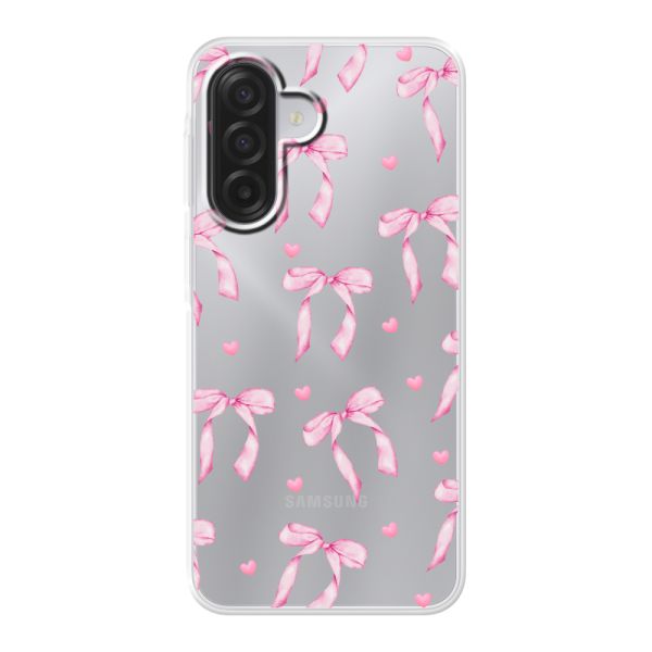 Transparant flexibel Samsung Galaxy A18 5G hoesje met Roze Strikjes en Hartjes