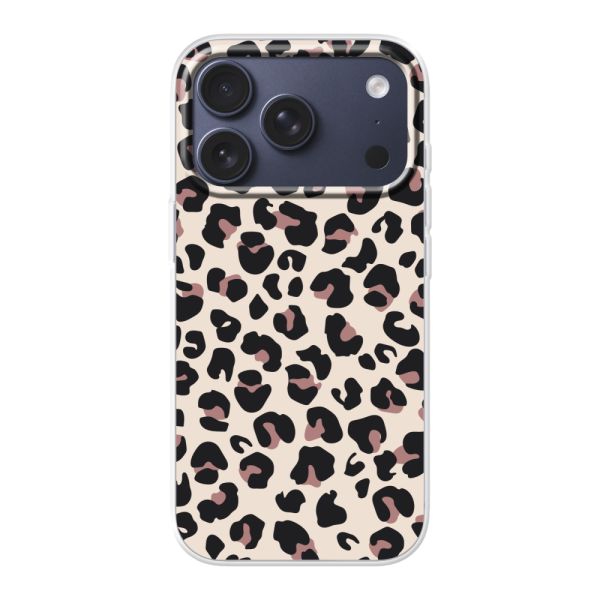 Funda iPhone 18 Pro flexible transparente con estampado de pantera – leopardo beige