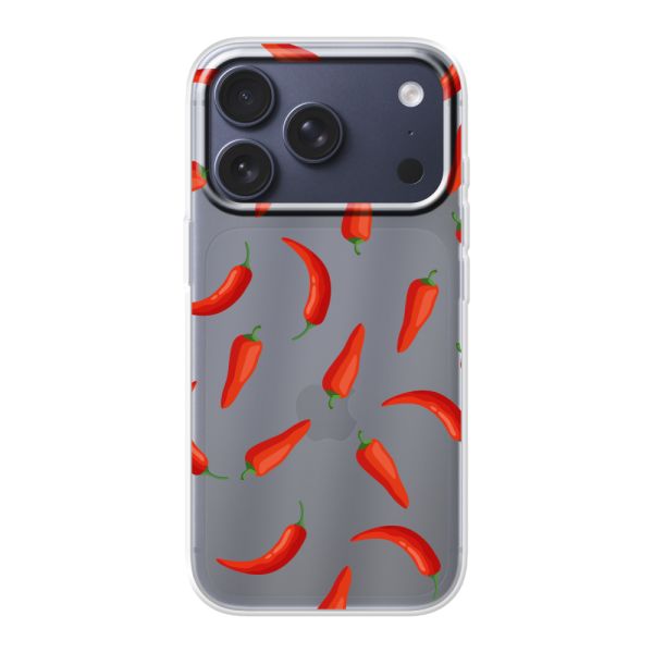 Funda iPhone 18 Pro flexible transparente con Chiles Rojos - Patrón Transparente Chili Pepper