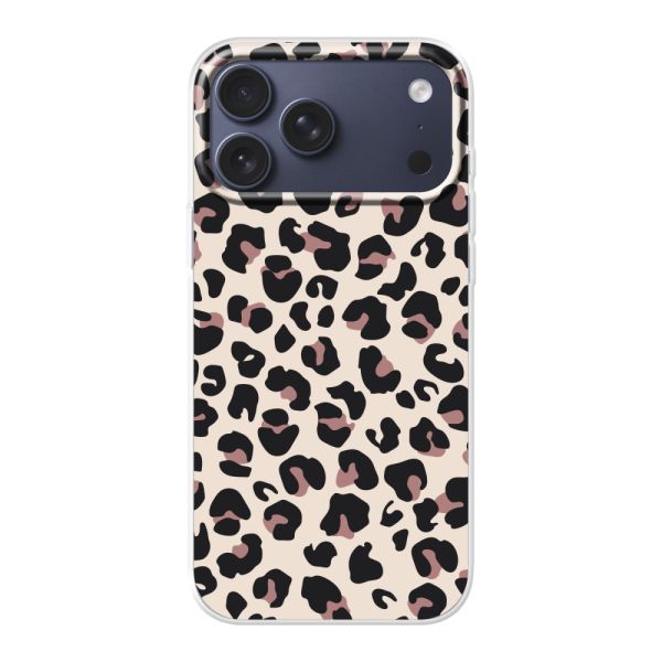 Funda iPhone 18 Pro Max flexible transparente con estampado de pantera – leopardo beige