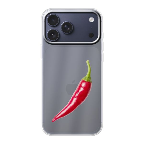 Funda iPhone 18 Pro Max flexible transparente con guindilla roja - Diseño picante