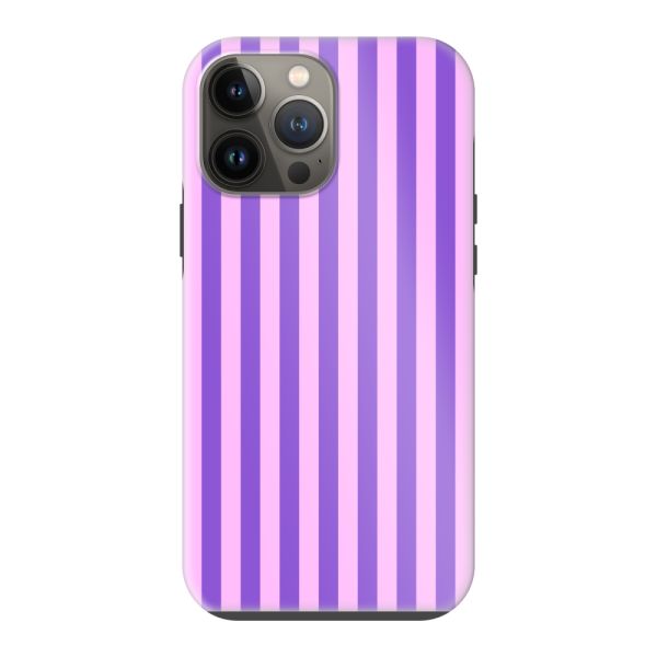 Besonders robuste iPhone 13 Pro Max Hülle mit lila-rosa Pastellstreifen