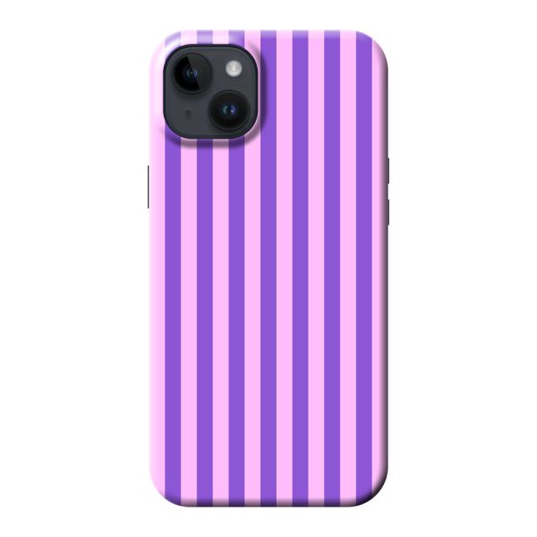 Funda iPhone 14 Plus extra resistente con rayas pastel moradas y rosas