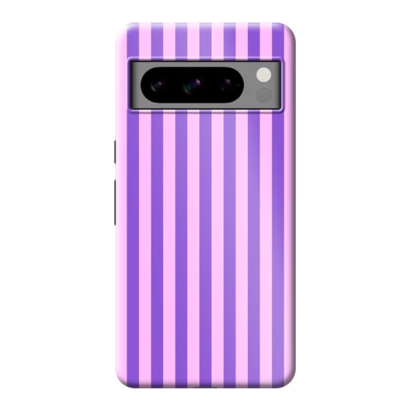 Funda Google Pixel 8 Pro extra resistente con rayas pastel moradas y rosas