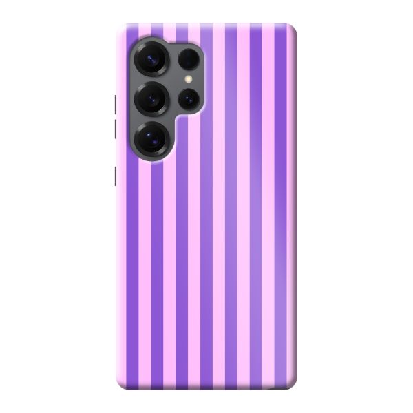 Funda Samsung Galaxy S25 Ultra extra resistente con rayas pastel moradas y rosas
