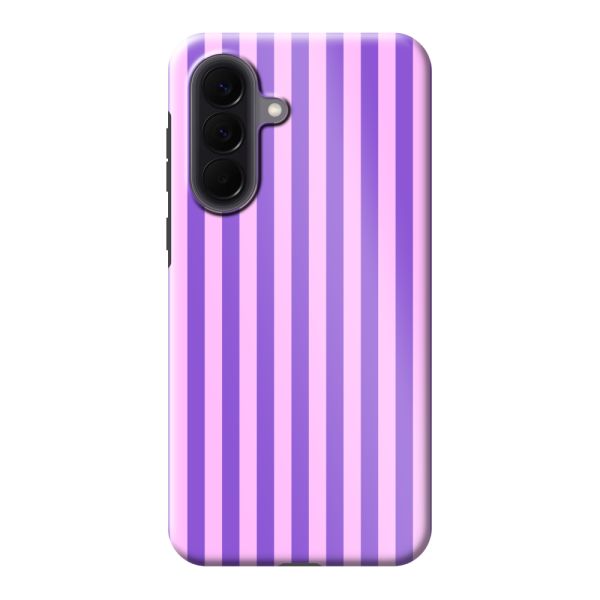 Funda Samsung Galaxy A57 extra resistente con rayas pastel moradas y rosas