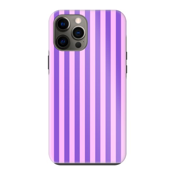 Besonders robuste iPhone 12 Pro Max Hülle mit lila-rosa Pastellstreifen