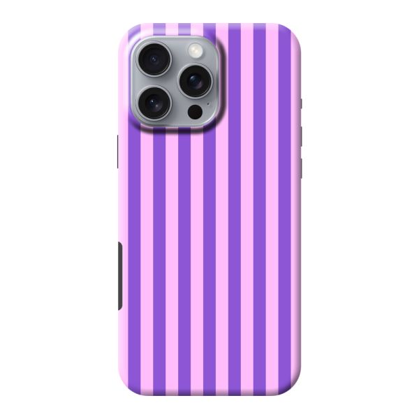 Funda iPhone 16 Pro Max extra resistente con rayas pastel moradas y rosas