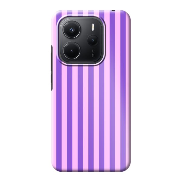 Funda Xiaomi Redmi Note 14 5G extra resistente con rayas pastel moradas y rosas