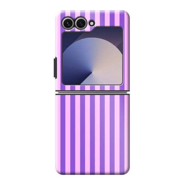 Funda Samsung Galaxy Z Flip6 extra resistente con rayas pastel moradas y rosas