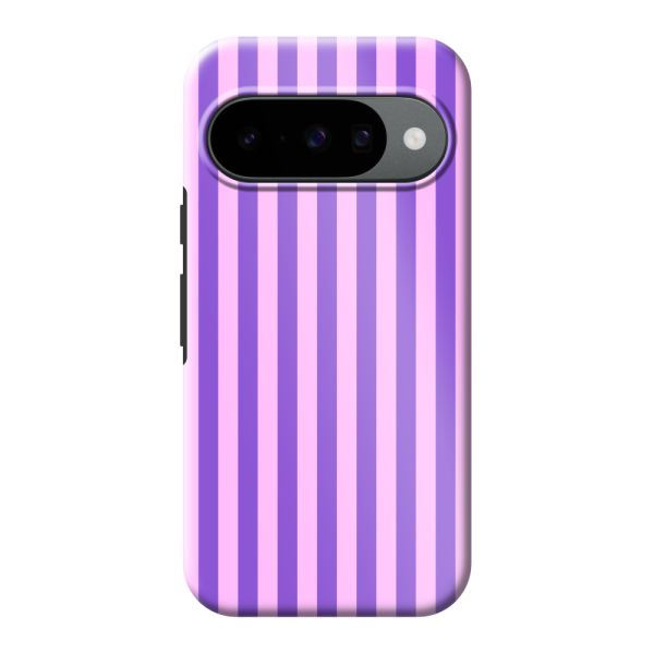 Funda Google Pixel 10 extra resistente con rayas pastel moradas y rosas