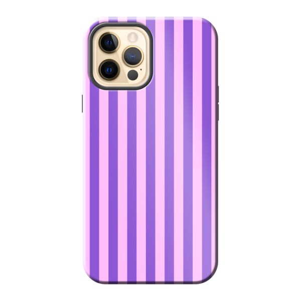 Besonders robuste iPhone 12 Hülle mit lila-rosa Pastellstreifen