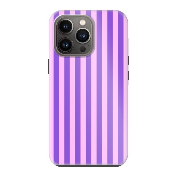 Besonders robuste iPhone 13 Pro Hülle mit lila-rosa Pastellstreifen