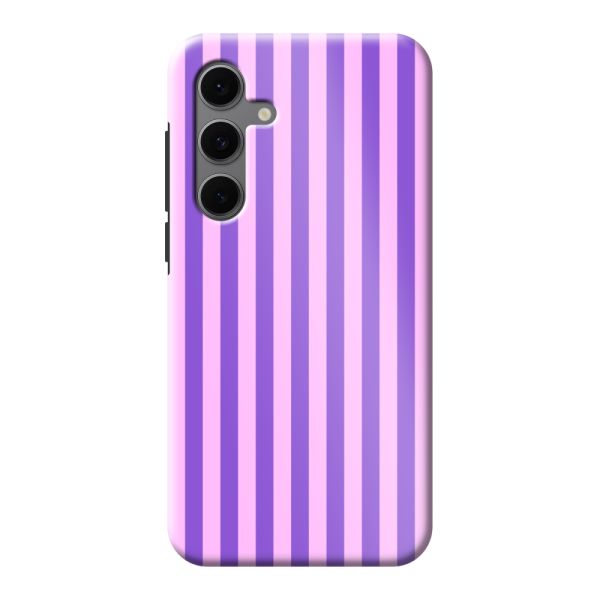Funda Samsung Galaxy S24 FE extra resistente con rayas pastel moradas y rosas