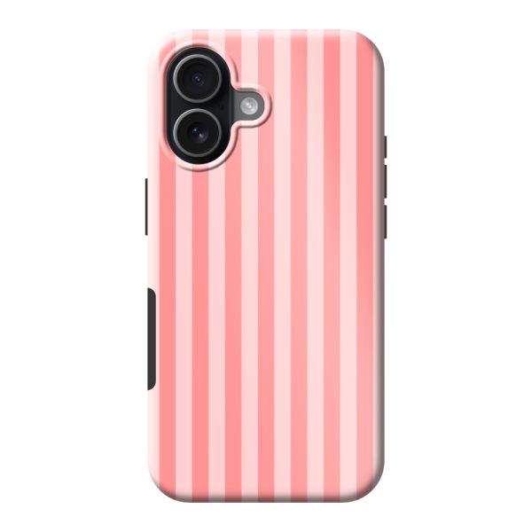 Funda iPhone 17 extra resistente con rayas coral y rosas