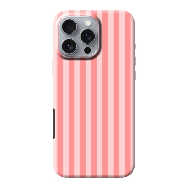 Funda iPhone 16 Pro Max extra resistente con rayas coral y rosas