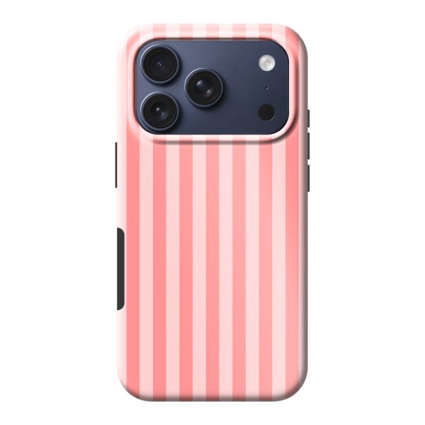Funda iPhone 17 Pro extra resistente con rayas coral y rosas