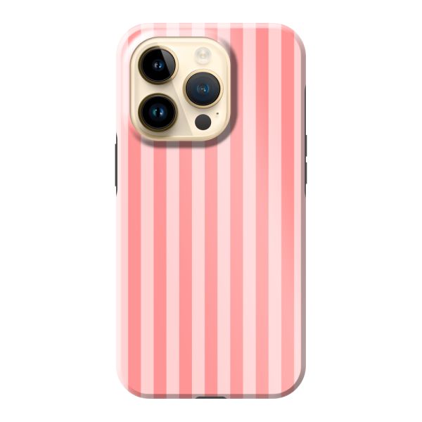 Funda iPhone 14 Pro extra resistente con rayas coral y rosas