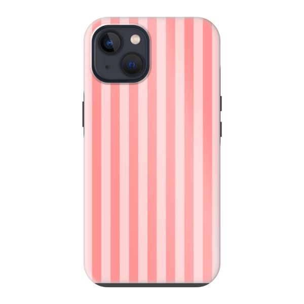 Funda iPhone 13 extra resistente con rayas coral y rosas