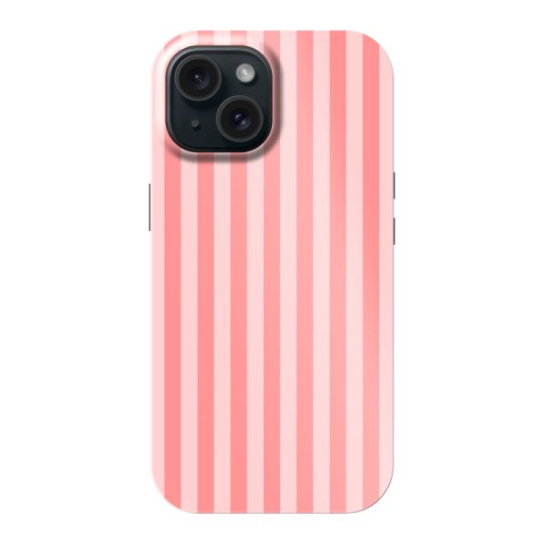Funda iPhone 15 extra resistente con rayas coral y rosas