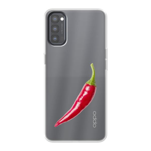 Coque Oppo Reno4 flexible transparente avec piment rouge - Design épicé