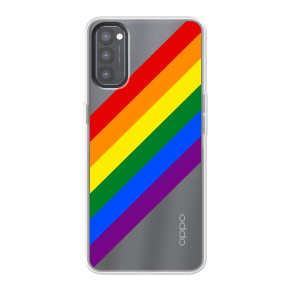 Coque Oppo Reno4 flexible transparente avec arc-en-ciel diagonal - rayures Pride