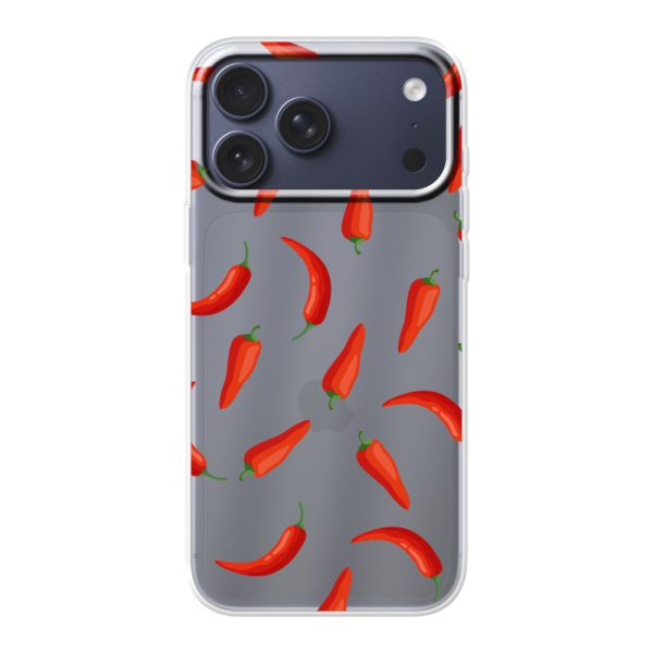 Transparant flexibel iPhone 18 Pro Max hoesje met Rode Pepers - Transparant Chili Pepper Patroon