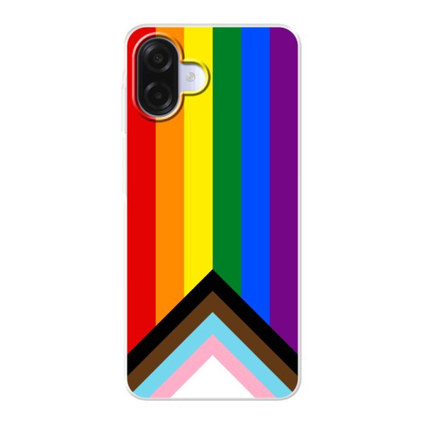 Transparant flexibel Samsung Galaxy A08 hoesje met Regenboog Vlag - Progress Pride Vlag