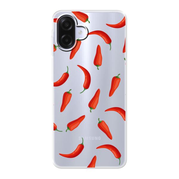 Transparant flexibel Samsung Galaxy A08 hoesje met Rode Pepers - Transparant Chili Pepper Patroon