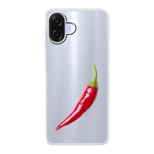 Transparant flexibel Samsung Galaxy A08 hoesje met Rode Peper - Pittig Design
