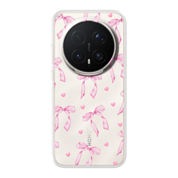 Transparant flexibel Honor Magic8 Pro hoesje met Roze Strikjes en Hartjes