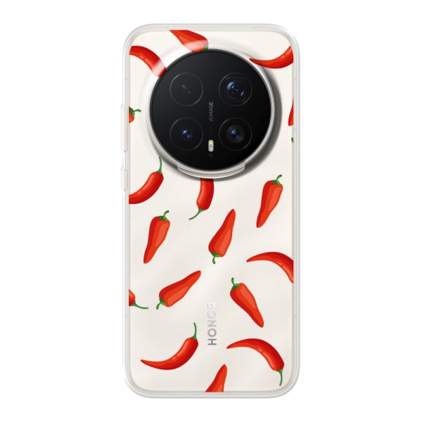 Transparant flexibel Honor Magic8 Pro hoesje met Rode Pepers - Transparant Chili Pepper Patroon