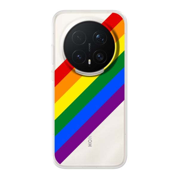 Transparant flexibel Honor Magic8 Pro hoesje met Diagonale Regenboog - Pride Strepen