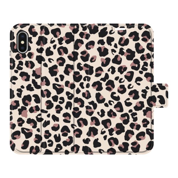 Coque portefeuille iPhone X entièrement imprimée avec Imprimé panthère - Imprimé léopard Beige Rose