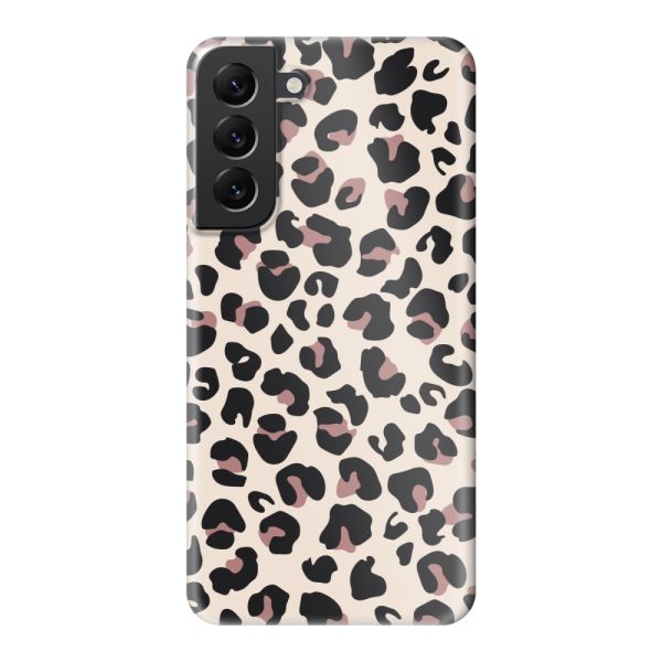 Volledig bedrukt Samsung Galaxy S22 Plus hard case hoesje met Panterprint - Luipaardprint Beige Roze Glossy