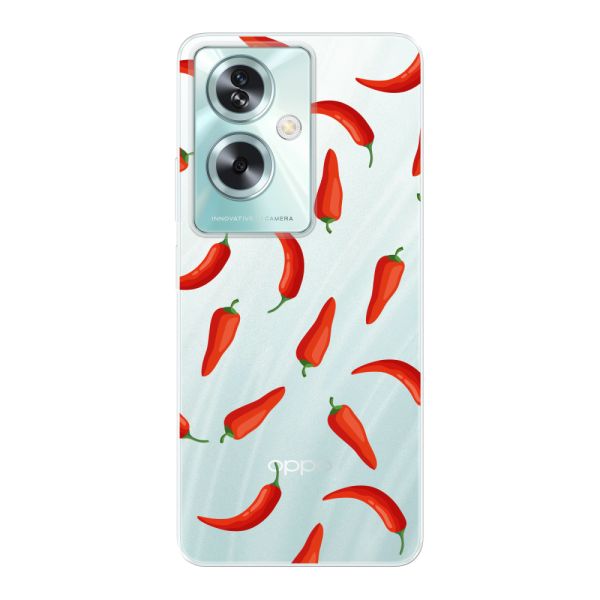 Transparant flexibel Oppo A79 hoesje met Rode Pepers - Transparant Chili Pepper Patroon
