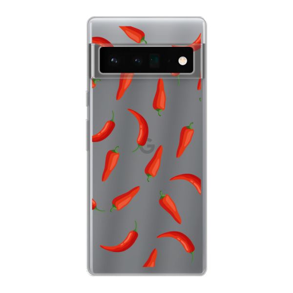 Transparente flexible Google Pixel 6 Pro Hülle mit Roten Chilis - Transparentes Chili Pepper Muster