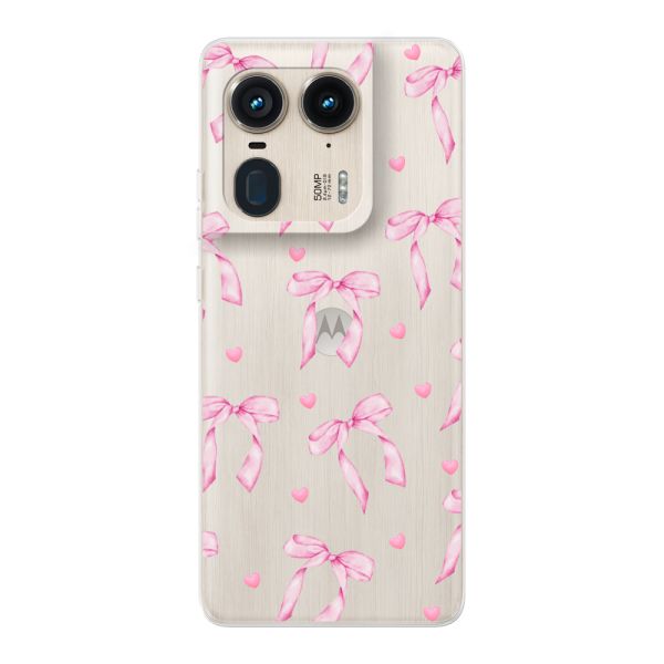 Transparant flexibel Motorola Moto X50 Ultra hoesje met Roze Strikjes en Hartjes
