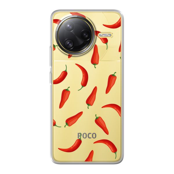 Transparente flexible Xiaomi Poco F7 Ultra Hülle mit Roten Chilis - Transparentes Chili Pepper Muster